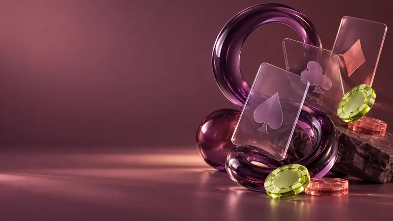 Gambloria casino se skleněnými kartami a herními žetony